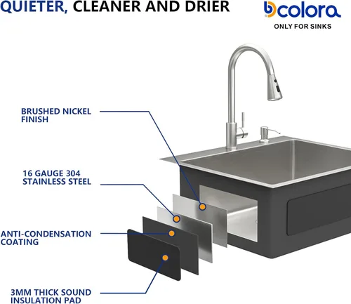 Vista 7 de Dcolora Fregadero de cocina empotrado de 25 pulgadas con grifo, fregadero pequeño de acero inoxidable de sobreponer, fregaderos de preparación
