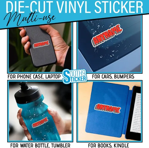 Vista 4 de Adhesivo de nombre personalizado - Adhesivo de nombre personalizado y adaptado, adhesivo de vinilo troquelado impermeable de 3 capas