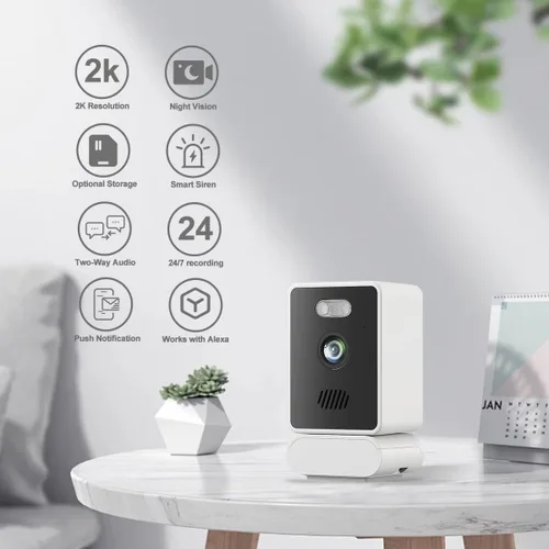 Vista 2 de EVERSECU Mini cámara de seguridad con cable para interiores 2K para el hogar, visión nocturna, cámara para mascotas con aplicación de teléfono