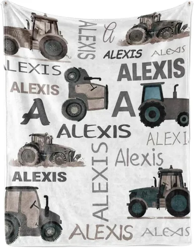 Vista 12 de Manta personalizada de tractores, nombre personalizado con diseño de camiones de tractor agrícola, manta de cama de franela de felpa suave