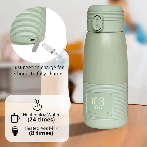 Vista 6 de Calentador de biberones portátil para viajes, carga súper rápida y calentamiento de 5 minutos para leche materna, fórmula y agua, gran capacidad