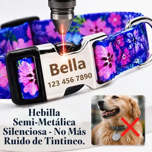 Vista 4 de Collar de perro personalizado personalizado con etiqueta de identificación grabada, nombre de perro y número de teléfono/collares de perro