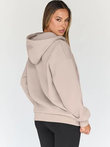 Vista 4 de Trendy Queen - Sudaderas con capucha y cremallera para mujer, sudaderas de gran tamaño, trajes de moda de otoño, chaquetas informales, ropa