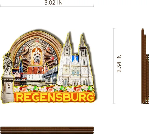 Vista 3 de Imán de madera 3D de Regensburg Alemania para nevera, recuerdos coleccionables, decoración hecha a mano