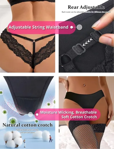 Vista 5 de ohyeah Tanga de encaje para mujer, bragas, tangas, ropa interior XS-4XL