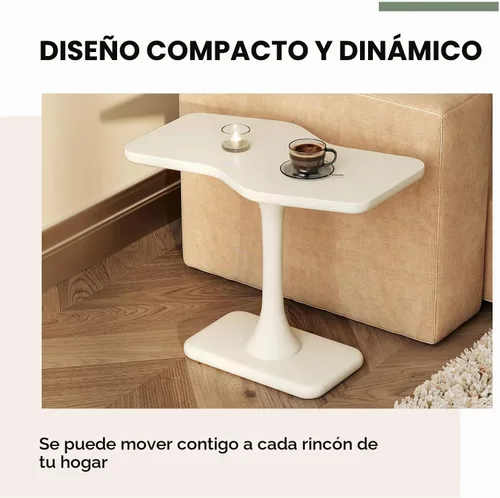 Vista 4 de Guyii Mesa auxiliar blanca pequeña para sofá, mesa curvada para sala de estar, dormitorio