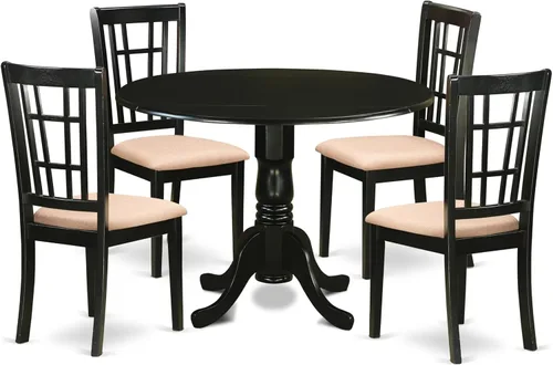 Vista 16 de East West Furniture DLNI3-BLK-C - Juego de comedor de 3 piezas que contiene una mesa de comedor redonda con gotas y 2 sillas de cocina tapizadas