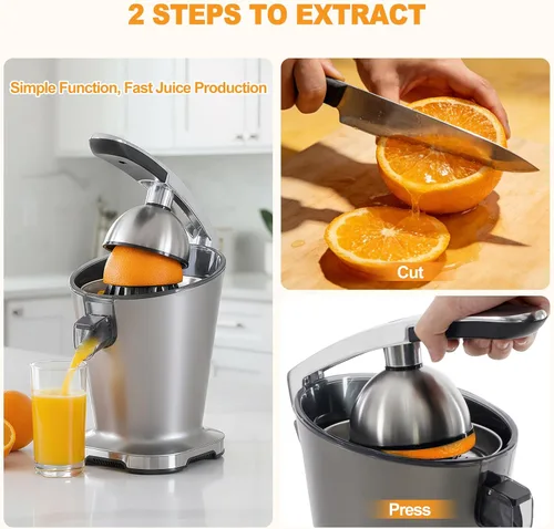 Vista 10 de NEWBULIG Exprimidor eléctrico de cítricos, exprimidor automático de naranja con mango de agarre suave, máquinas extractoras de jugo de naranja