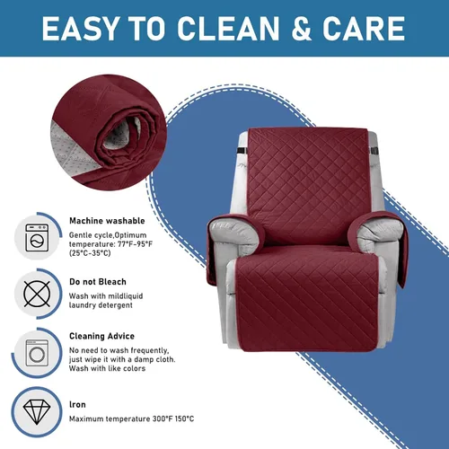 Vista 2 de Louis Donne - Funda acolchada reversible para sillón reclinable, resistente al agua, protector de muebles para sillón reclinable, funda Rojo