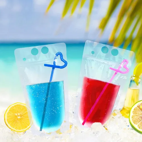 Vista 8 de 100 bolsas de doble cremallera para bebidas con 100 popotes y 30 bolsas de paletas plegables de mano resistentes para batidos, bebidas frías