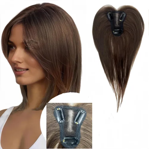 Vista 10 de Anemone Extensiones de cabello humano de encaje tejido a mano con clip en extensiones naturales brasileñas para mujer, cubierta recta para pérdida
