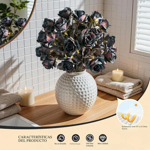 Vista 9 de Rosas artificiales de 23.2 pulgadas, flores artificiales de tallo largo para jarrón alto, rosa de seda para otoño, adecuadas para decoración gótica
