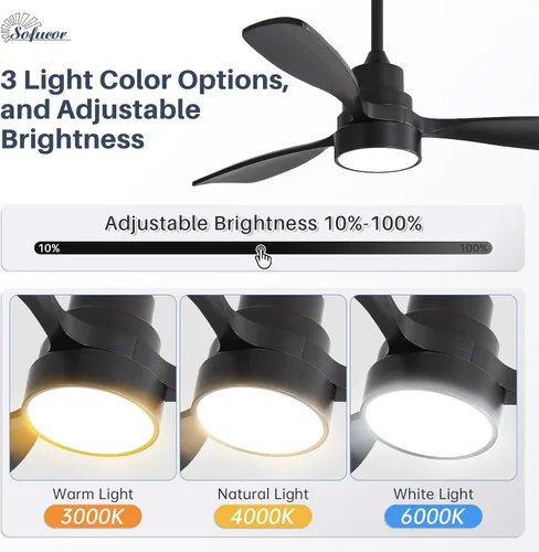 Vista 5 de Sofucor Ventilador de techo inteligente de 48 pulgadas con luces y control remoto/aplicación, compatible con Alexa/Google, ventilador de techo
