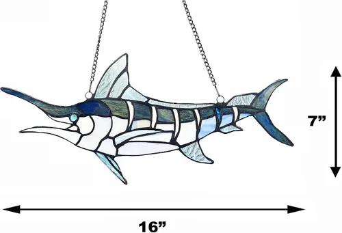 Vista 7 de Chloe Lighting Swordfish Animal-Style - Panel de ventana de 16 pulgadas de ancho, multicolor