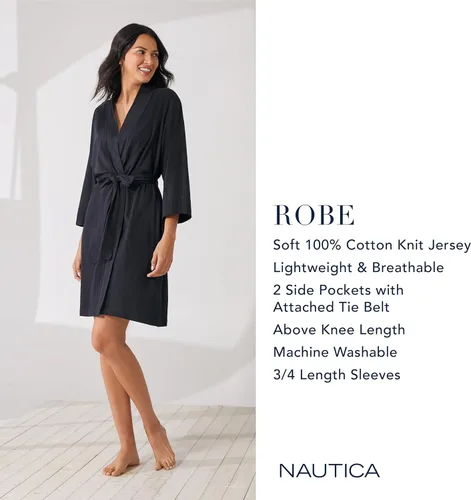 Vista 4 de Nautica Bata de punto de algodón para mujer (talla regular y grande)