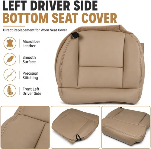 Vista 2 de Funda de Asiento Inferior del Lado Izquierdo Delantero del Conductor de Repuesto de Cuero Beige Tostado Compatible con Ford F150 Lariat XL XLT 2004
