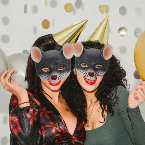 Vista 2 de NOLITOY Máscaras de cabeza de rata para adultos, máscaras de animales para disfraz de Halloween, accesorios de fiesta, máscaras faciales grises