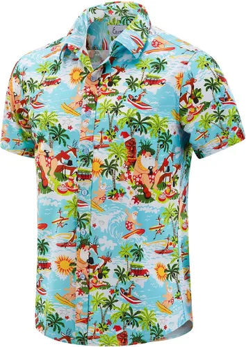 Vista 57 de EUOW - Camisas hawaianas para hombre de manga corta con botones, estampadas para la playa y el verano
