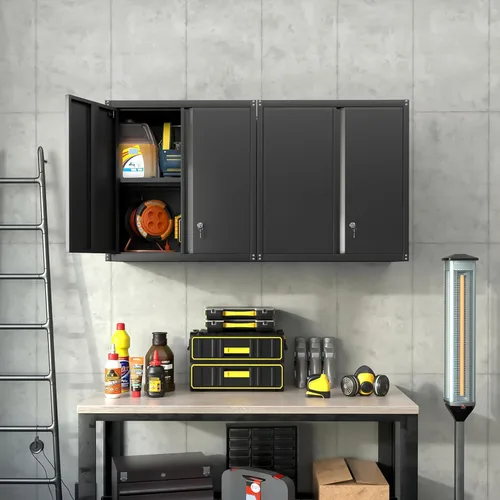 Vista 8 de Armarios de Pared para Garaje, Gabinete de Pared de Metal para Garaje con Puertas con Cerradura, Gabinete de Almacenamiento con Cerradura y Estante