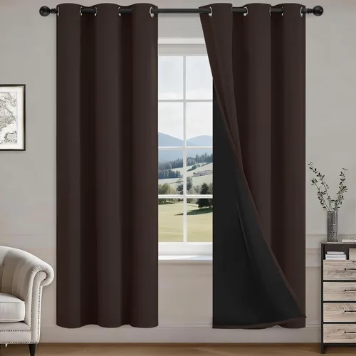 Vista 61 de COSVIYA Cortinas opacas 100% beige Biscotti para dormitorio, juego de 2 paneles de 63 pulgadas de largo, bloqueo de luz completa, aislamiento
