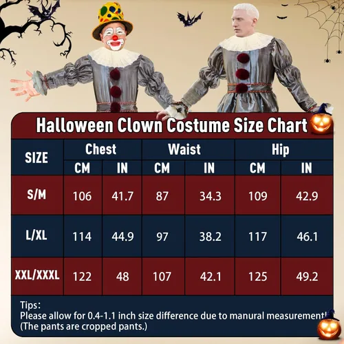 Vista 2 de Disfraz de payaso para adultos, disfraz de payaso para Halloween, disfraz de payaso aterrador para adolescentes, juego de rol para hombres y mujeres