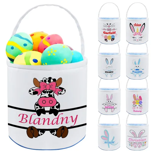 Vista 22 de Cesta de Pascua personalizada con nombre, bolsas de lona personalizadas para niños, cestas de Pascua para bebés, niños y niñas, color azul