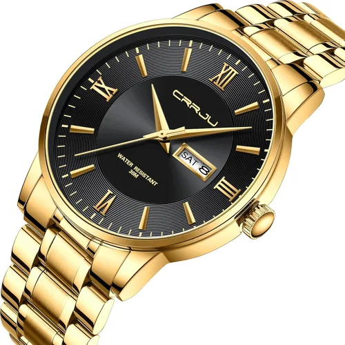 Vista 2 de CRRJU Relojes de pulsera analógicos de cuarzo analógico de acero inoxidable para hombres de negocios con fecha automática