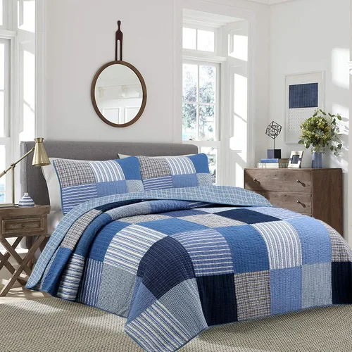 Vista 7 de Cozy Line Home Fashions - Juego de ropa de cama acolchada reversible de 100% algodón, con rayas azul marino y rojo, para niño, colcha, colcha