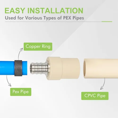 Vista 5 de Paquete de 2 adaptadores de transición de CPVC de 1/2 pulgada Pex x 1/2 pulgadas, accesorios PEX de latón resistente para conexión de tubería PEX-B