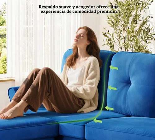 Vista 4 de Kidirect Sofá modular pequeño, sofá en forma de U de 83 pulgadas, cómodos sofás de terciopelo para sala de estar, sofá modular de instalación sin