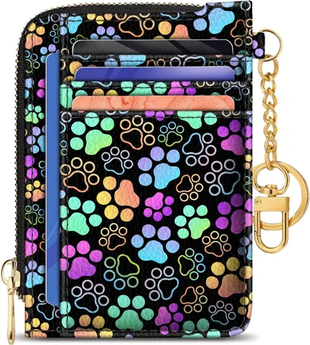 Vista 18 de GIANCOMICS Cartera delgada con tarjetero para mujer, funda pequeña con bloqueo Rfid, llavero de bolsillo delgado con cremallera curvada, tarjetero