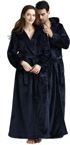 Vista 8 de Bata de baño larga con capucha para mujer, de felpa, longitud completa, ropa para dormir de invierno