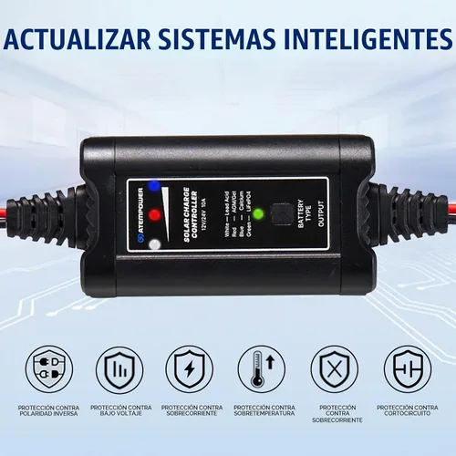 Vista 3 de ATEM POWER - Controlador de carga solar MPPT de 10 A, controlador de panel solar portátil inteligente de 12/24 voltios para paneles solares