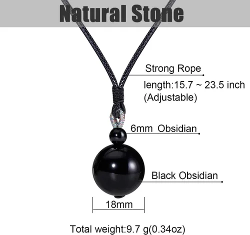 Vista 3 de Jewever Collar con colgante de ojo de tigre, simple, clásico, ajustable, redondo, piedras preciosas de riqueza, cristal curativo, energía de 0.709