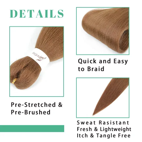 Vista 3 de SOKU - Cabello trenzado preestirado de 24 pulgadas, 4 paquetes de color castaño caoba, trenzas sintéticas para trenzado con ganchillo, trenzas
