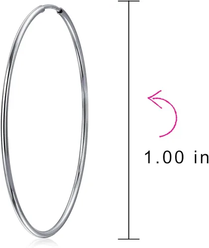 Vista 4 de Pendientes de aro de tubo continuos con forma redonda y minimalista, delgados y sencillos para mujeres y adolescentes. Plata de ley 925. 5.75, 1