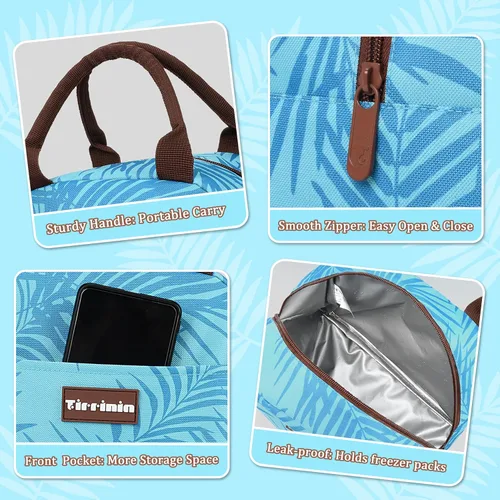 Vista 5 de Tirrinia Bolsas de almuerzo para mujeres y hombres, bonita bolsa de almuerzo aislada, lonchera moderna para adultos, bolsa de almuerzo reutilizable