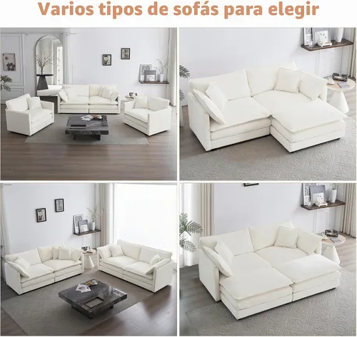 Vista 6 de mikibama Juego de sofá biplaza y sillón de lujo de 2 piezas, moderno juego de sofás nube tapizados de chenilla con 5 almohadas para sala de estar