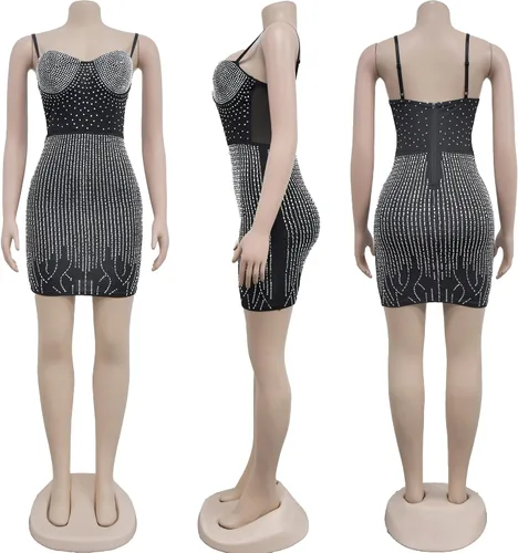 Vista 4 de Vestidos de fiesta de cumpleaños con diamantes de imitación para mujer, trajes de noche sexy
