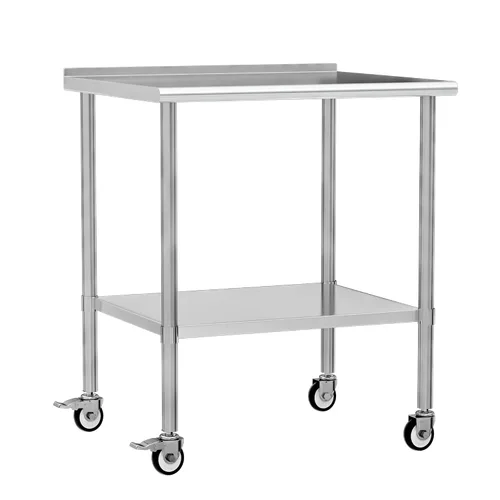 Vista 16 de Mesa de trabajo de acero inoxidable con ruedas, 24x24 pulgadas, mesa de preparación de alimentos NSF con salpicadero y estante inferior ajustable