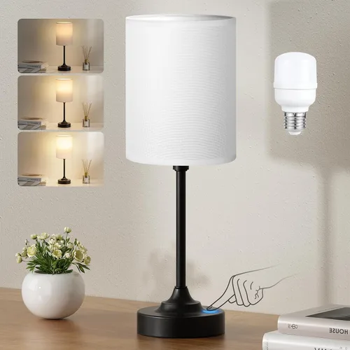 Vista 9 de Fenmzee Juego de lámparas de mesa pequeñas táctiles regulables de 2 a 3 vías, carga USB A + C, salida de CA, base de grano de madera, bombillas