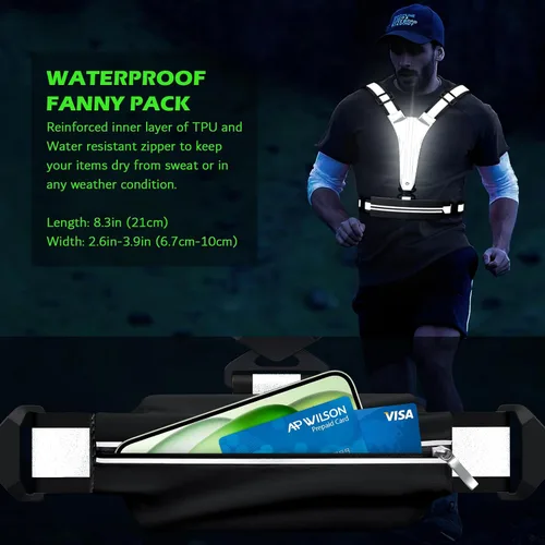 Vista 6 de Ylzzrs Chaleco reflectante LED para correr, chaleco de correr recargable por USB, soporte para teléfono para corredores, caminatas nocturnas, 6-11