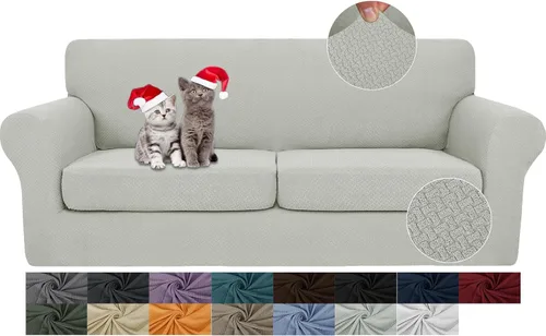 Vista 28 de JIVINER Fundas de sofá de 3 piezas para sofá de 2 cojines, funda elástica para sofá con 2 fundas de cojín de asiento extra grandes, fundas de sofá