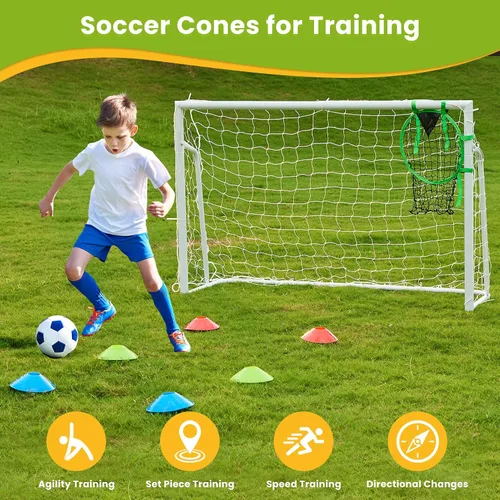 Vista 6 de Portería de fútbol de 12 × 6, 8 x 6 y 6 x 4 pies para patio trasero, portería de fútbol de acero de 2 pulgadas de diámetro para niños y adultos