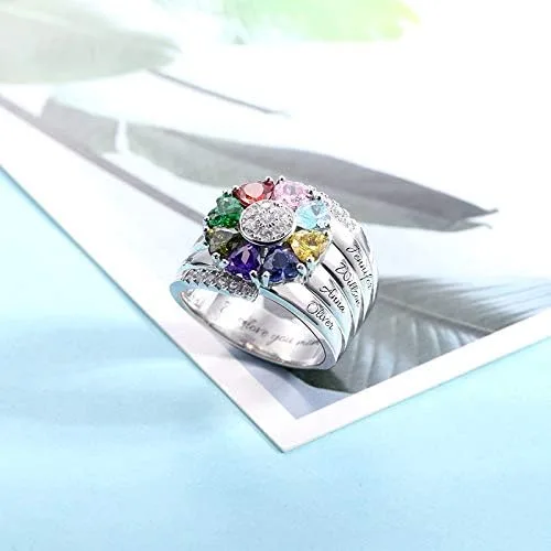 Vista 2 de AILIN Anillos personalizados con piedra natal para mujer, plata de ley 925, anillo personalizado con nombre, abuela, día de la madre, regalo