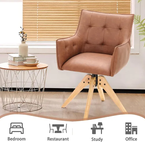 Vista 6 de PHI VILLA Juego de 2 sillas giratorias decorativas – Silla de escritorio moderna de mediados de siglo con patas de madera para silla de comedor
