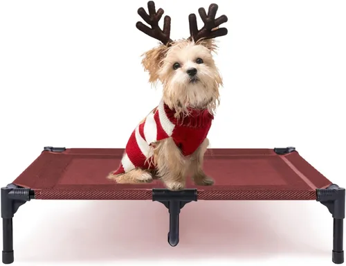 Vista 19 de suddus Cama elevada para perros medianos, cuna refrescante de doble soporte con malla Teslin, cama portátil impermeable para mascotas