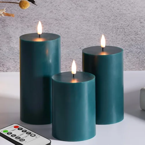 Vista 14 de Velas de pilar blancas sin llama con control remoto, velas LED de Halloween que funcionan con pilas, velas eléctricas parpadeantes de cera real