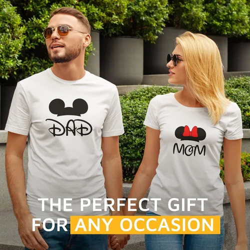 Vista 3 de GOOD SHOPPERS ACTIVEWEAR - Camisas a juego para parejas de mamá y papá, camisetas para mujeres y hombres con diseño gráfico de ratón de dibujos