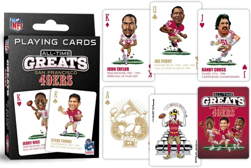 Vista 3 de MasterPieces Juegos Familiares - Cartas de Juego NFL San Francisco 49ers All-Time Greats - Baraja de Cartas con Licencia Oficial para Adultos, Niños